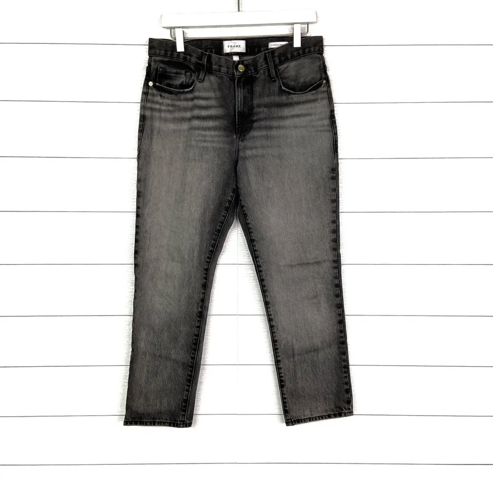 FRAME Le Nouveau High Waist Crop Straight Leg Jeans Black Gray Fade 28 - Picture 2 of 4